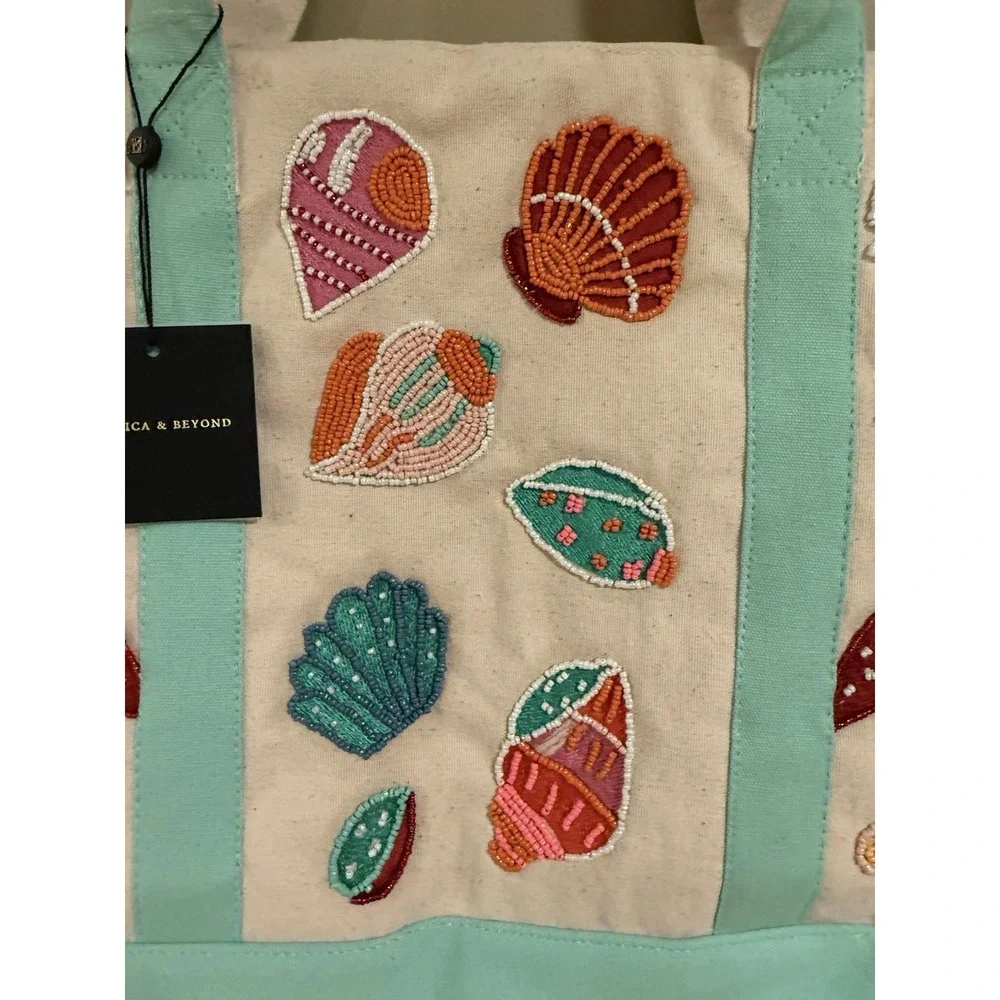America & Beyond Underwater Tales Fish Turtle Lobster‎ Beaded Tote Boat Bag NWT